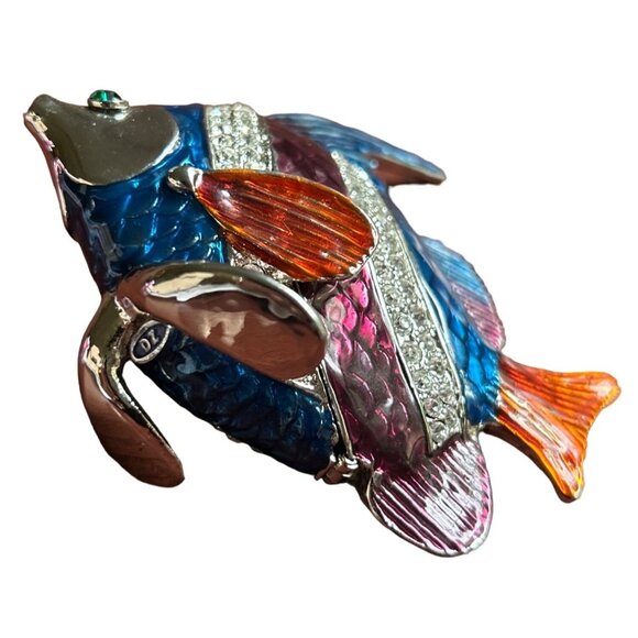 DZ Rhinestone Fish Trinket Box Blue & Burgundy Decorative Jewelry Storage - Picture 4 of 8